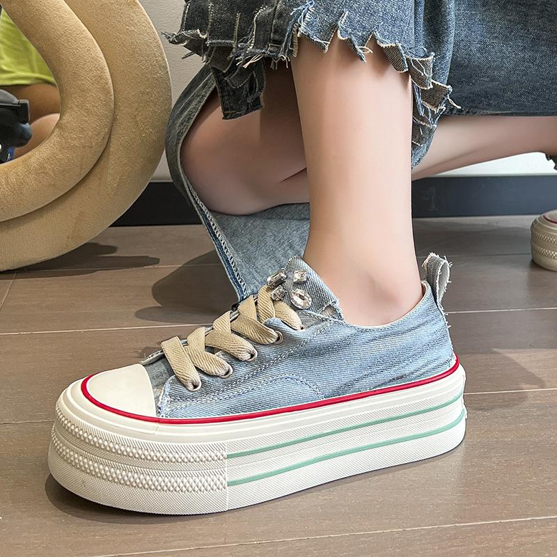 Podzimní Nové Roztrhané Džínové Módní Silné Podrážky Trend Všechny Ženy Silné Podrážky Plátěné Boty