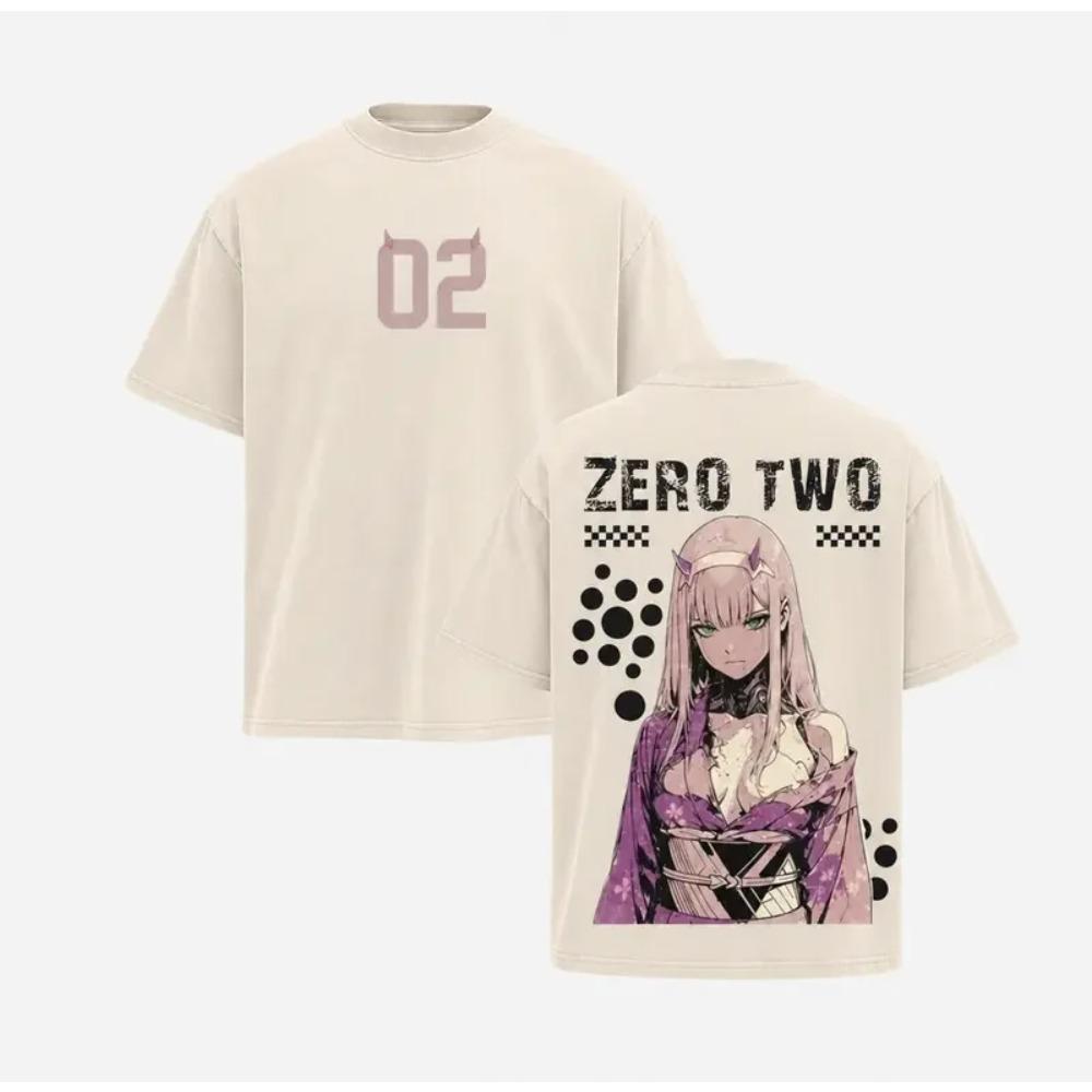 Zero Two Niedlicher Print T-Shirt DARLING In The FRANXX Anime Kleidung Herren Damen Baumwoll-T-Shirts Vintage Gewaschenes Tee Harajuku T-Shirt