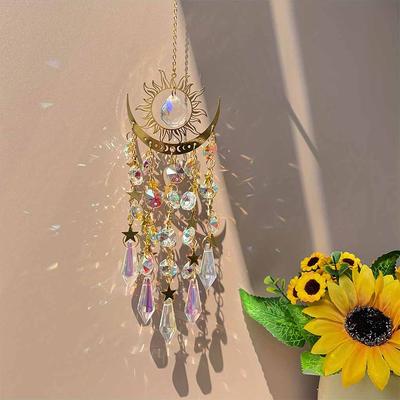 2025 1PC Gold Flame Moon Crystal Pendant Sunlight Catcher Outdoor Garden AB Colourful Hanging Decorations Hanging Ornaments