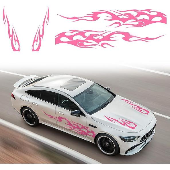 RUIANTE 4PCS Universal Racing Body Side Stripe Skirt Decals, Auto Hood & Sides Door Decoration Flame Pattern Graphics Vinyl Sticker For All Cars,