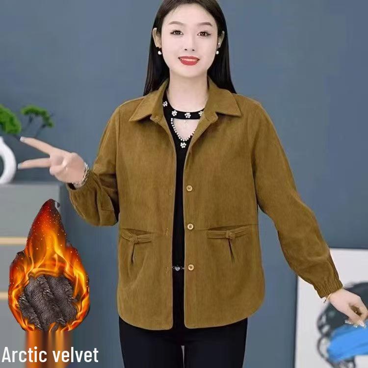 Mom's Premium Corduroy Jacket: Versatile, Loose-Fit Casual Top for Middle-Aged and Elderly Women - Spring and Autumn Wear