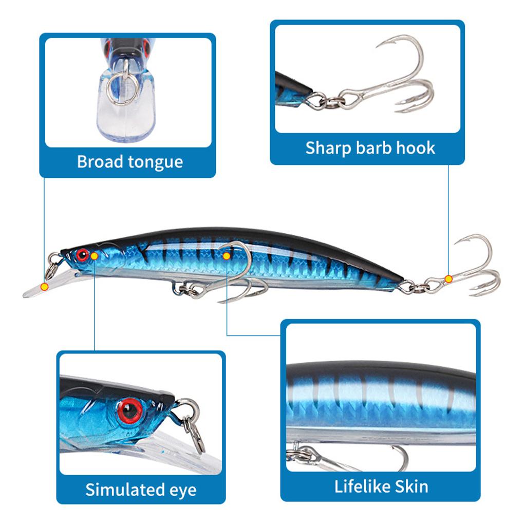Minnow Fishing Lures Vivid Eyes Artificial Bait Striped 16.5cm Deep Diving Hooks Fishing Tackle Starter Anglers