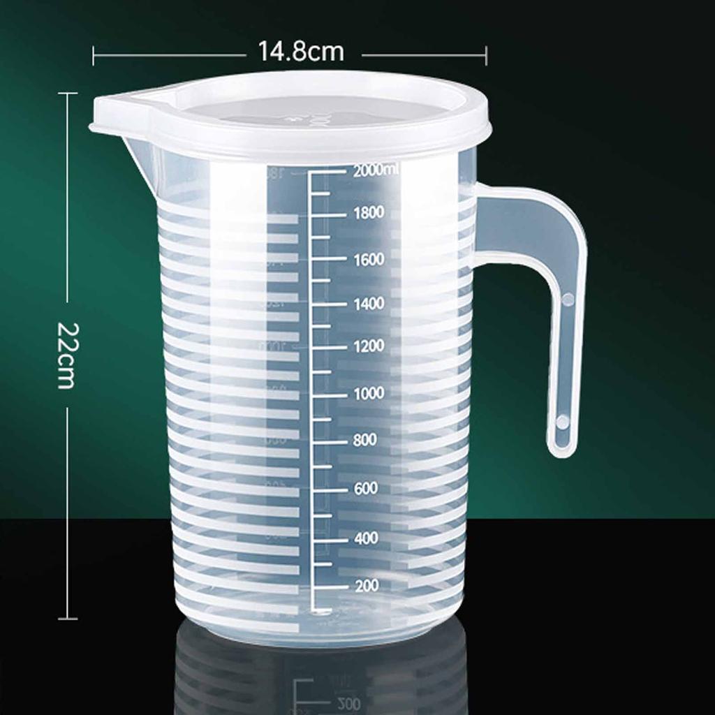 Lebensmittelechter Messbecher aus Kunststoff, zylinderförmig, großes Fassungsvermögen mit Skala, Milliliter- und Tassenangaben zum Backen, Kochen, Zubereiten von Mahlzeiten und für die Küche