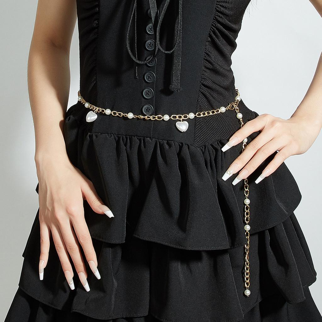 Faux Heart Fashion Pearl Waist Chain With Metal For Summer Womens Wear Party