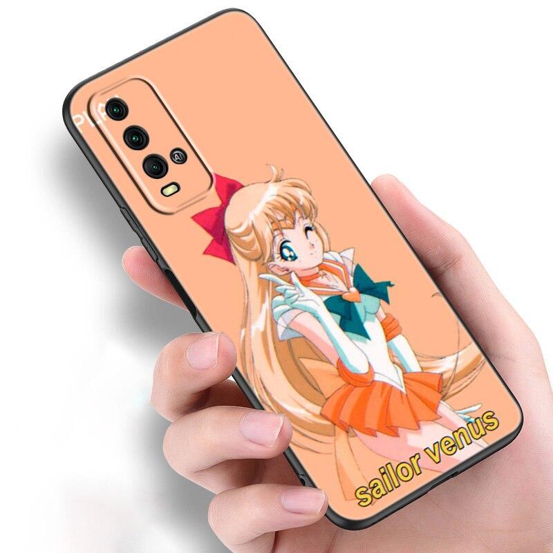 Japan Anime Moon Cartoon Cat Silicone Phone Case For Xiaomi Redmi Note 11 10 9 8 Pro 11T 10T 10S 9S 8T 9 9A 9C 9T Black Cover