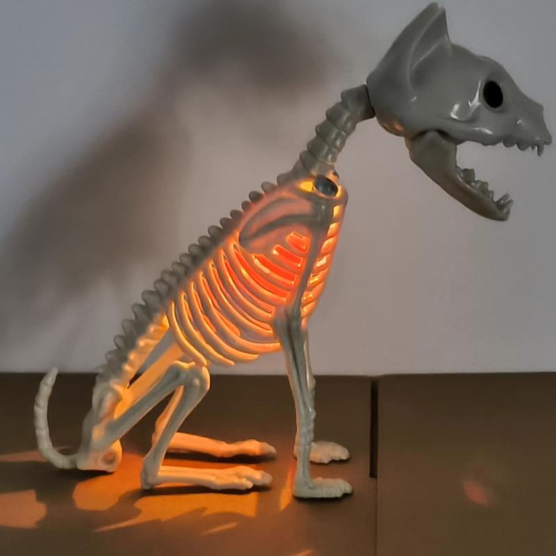 Leuchtende Skelett Katze Statue Realistisch Aussehend Atmosphäre Verbessern Umweltfreundlich Gruselige Tier Requisite Hof Gartendekoration
