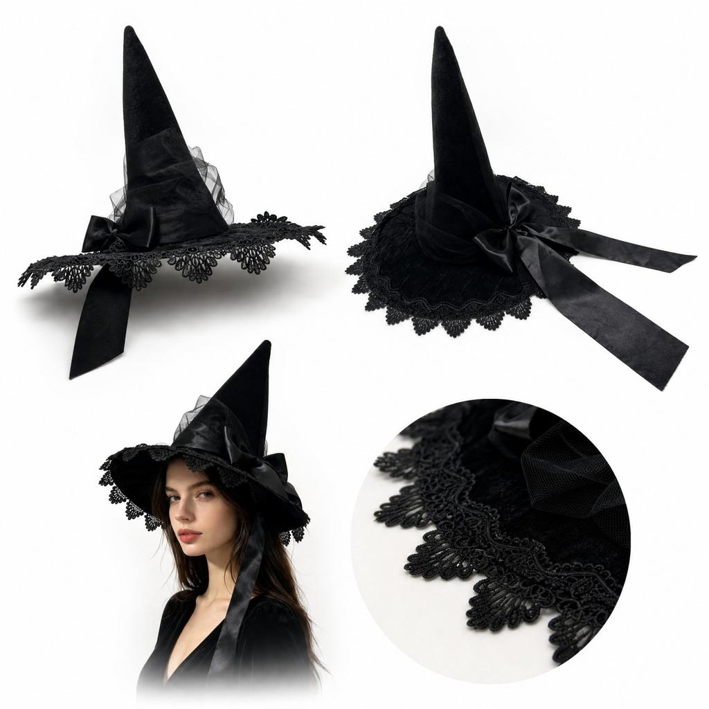 Halloween Witch Hat with Ruffled Design for Costume Party