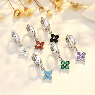 Four-leaf Clover Geometric Floral Diamond Earrings Temperament Ear Buckle Multi-color Zircon Ear Decoration