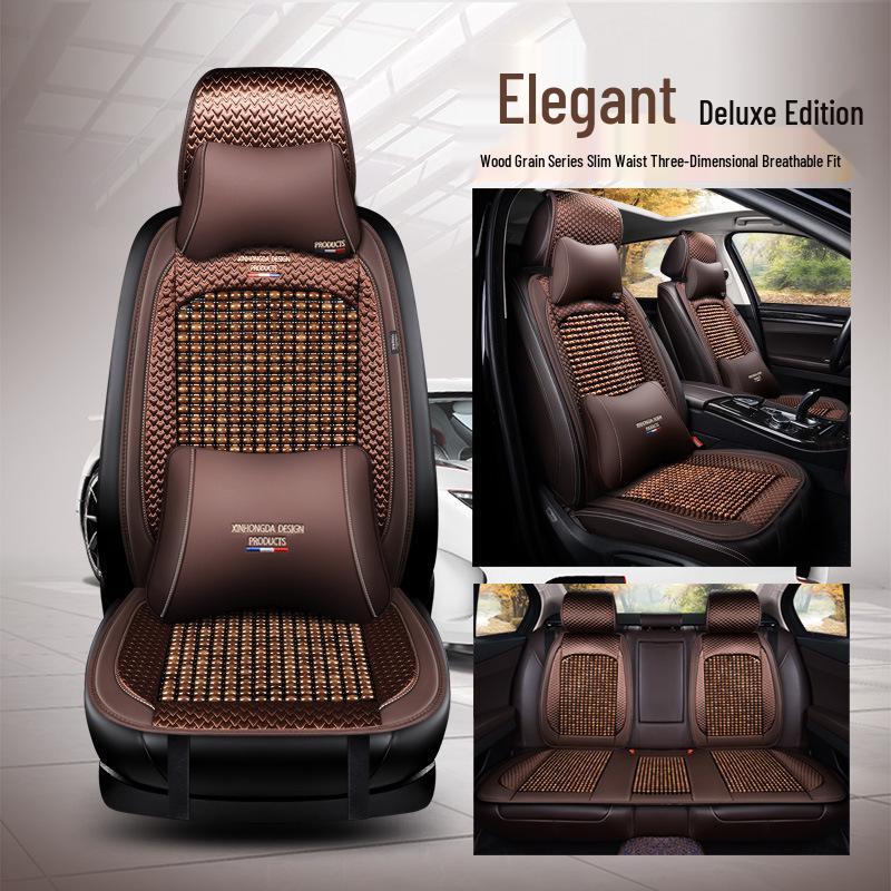 Wood Bead Ventilated Car Seat Cushion with Lumbar Support - Universal Four Seasons Cool Pad