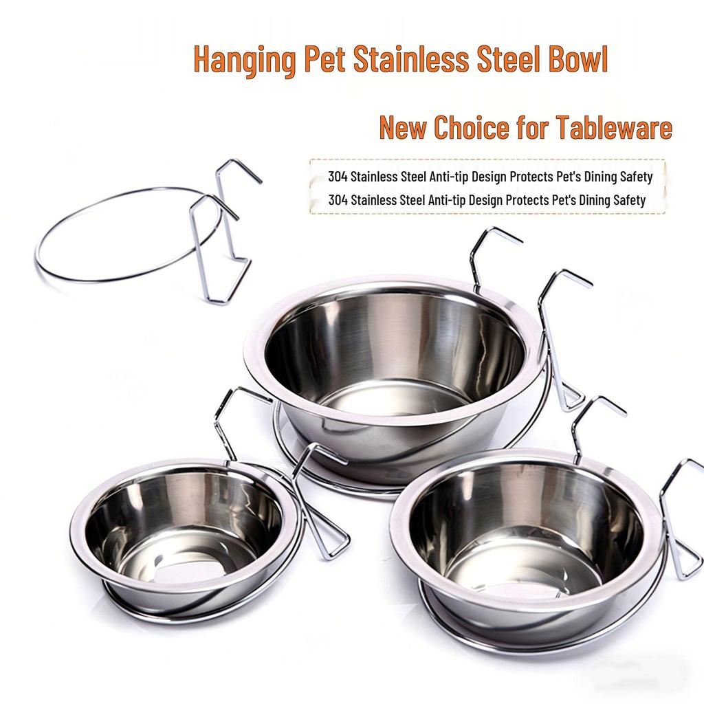 Stainless Steel Anti-Tip Hanging Pet Bowl for Dogs and Cats