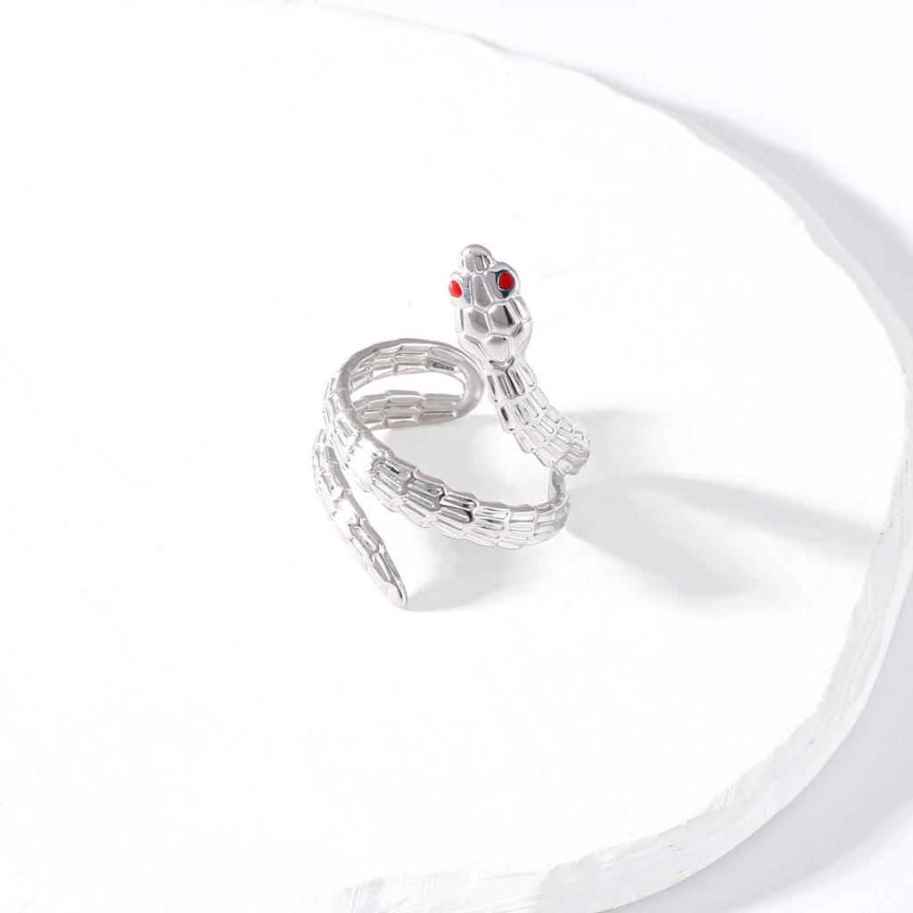 Gold Plated Snake Shape Stainless Steel Ring - European & American Fashion, French Retro Titanium Steel Jewelry.
