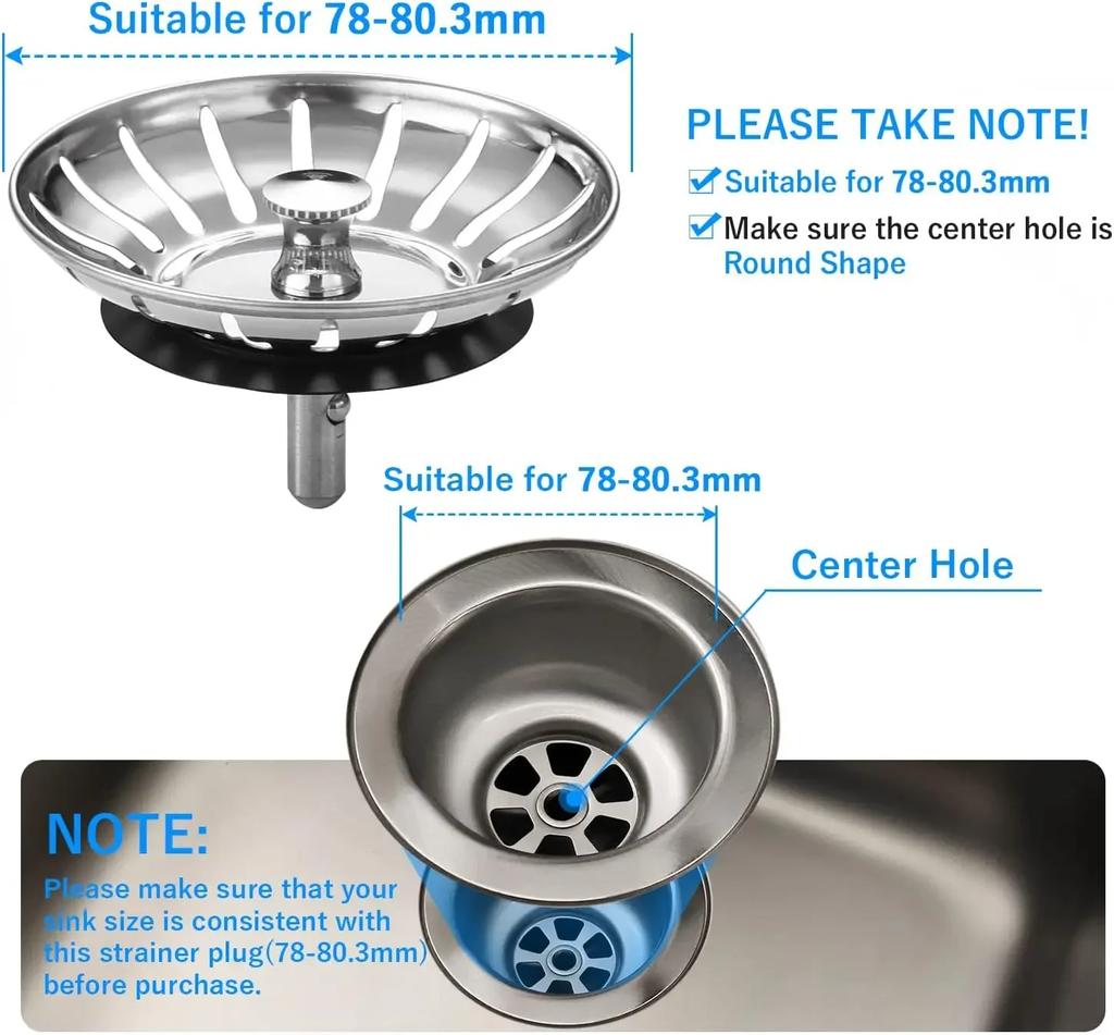 Stainless Steel Sink Filter Bathtub Drain Hair Catcher Kitchen/Bathroom Plug