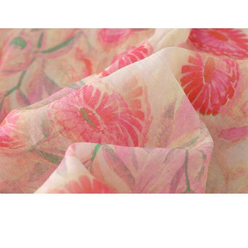 Autumn Pink Floral Shirt Linen Small Shirt French Literary Printing Shirt All-match Women