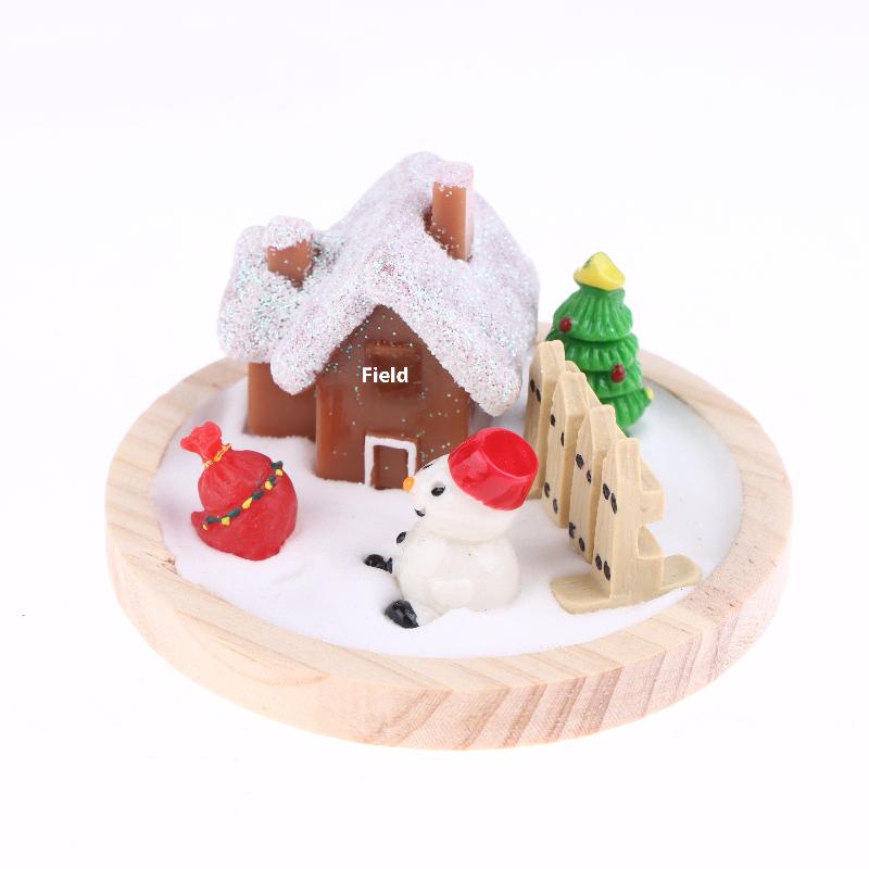 Cute Mini Christmas Snow House Xmas Tree Snowman Scene Ornament Dollhouse Decoration Micro Landscape Ornaments Xmas Gifts