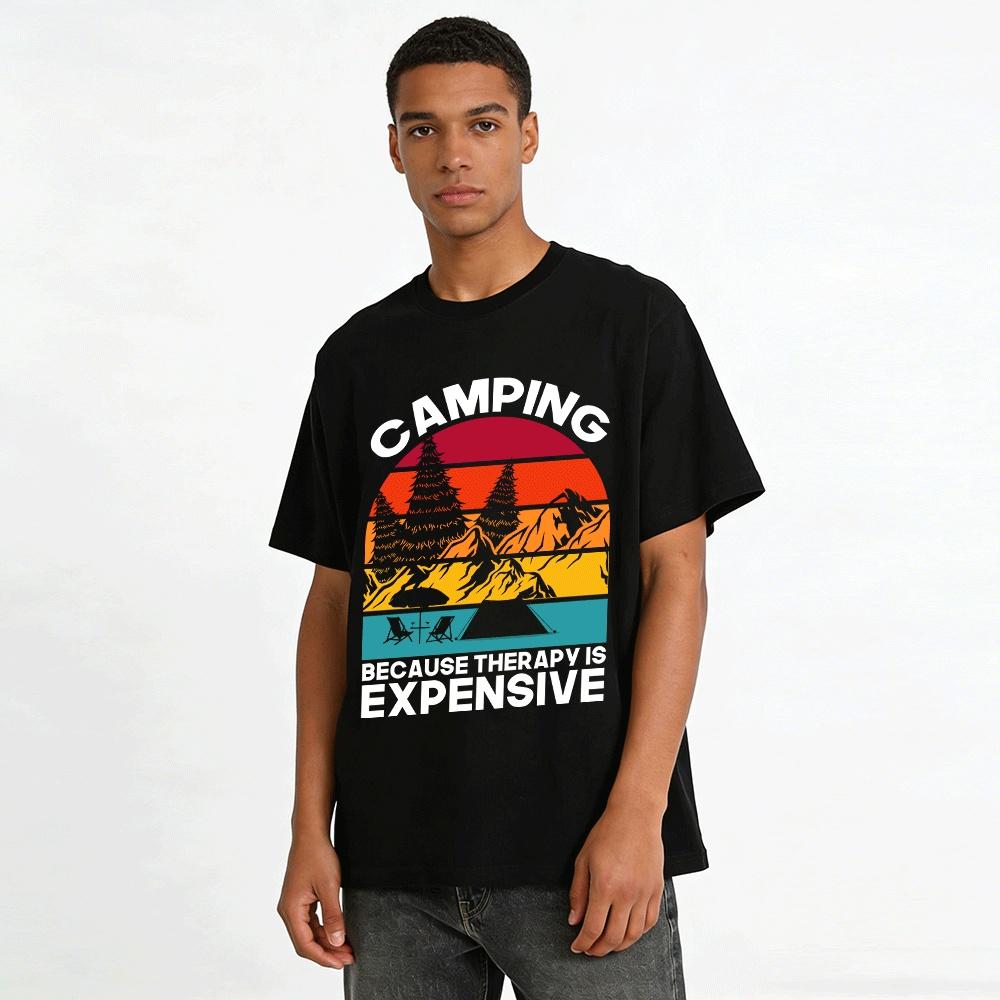 Outdoor Mountain Sunset Camping Print Casual T-Shirt Pure cotton T-shirt