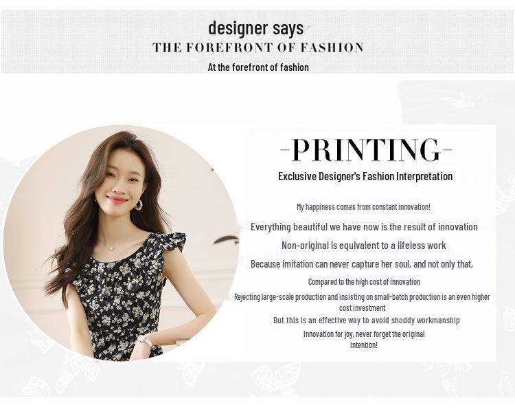 French Black Floral Puff Sleeve Camisole Dress for Women - Summer Seaside Vacation Style