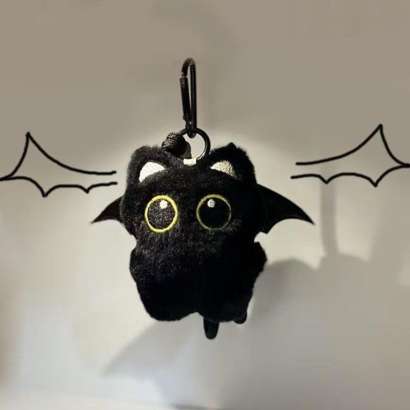 1 Piece 10Cm Ghost Wings Little Black Cat Plush Toy Doll Pendant Ins Big Eyes Punk Bag Decoration For Boy Girl Birthday Gifts