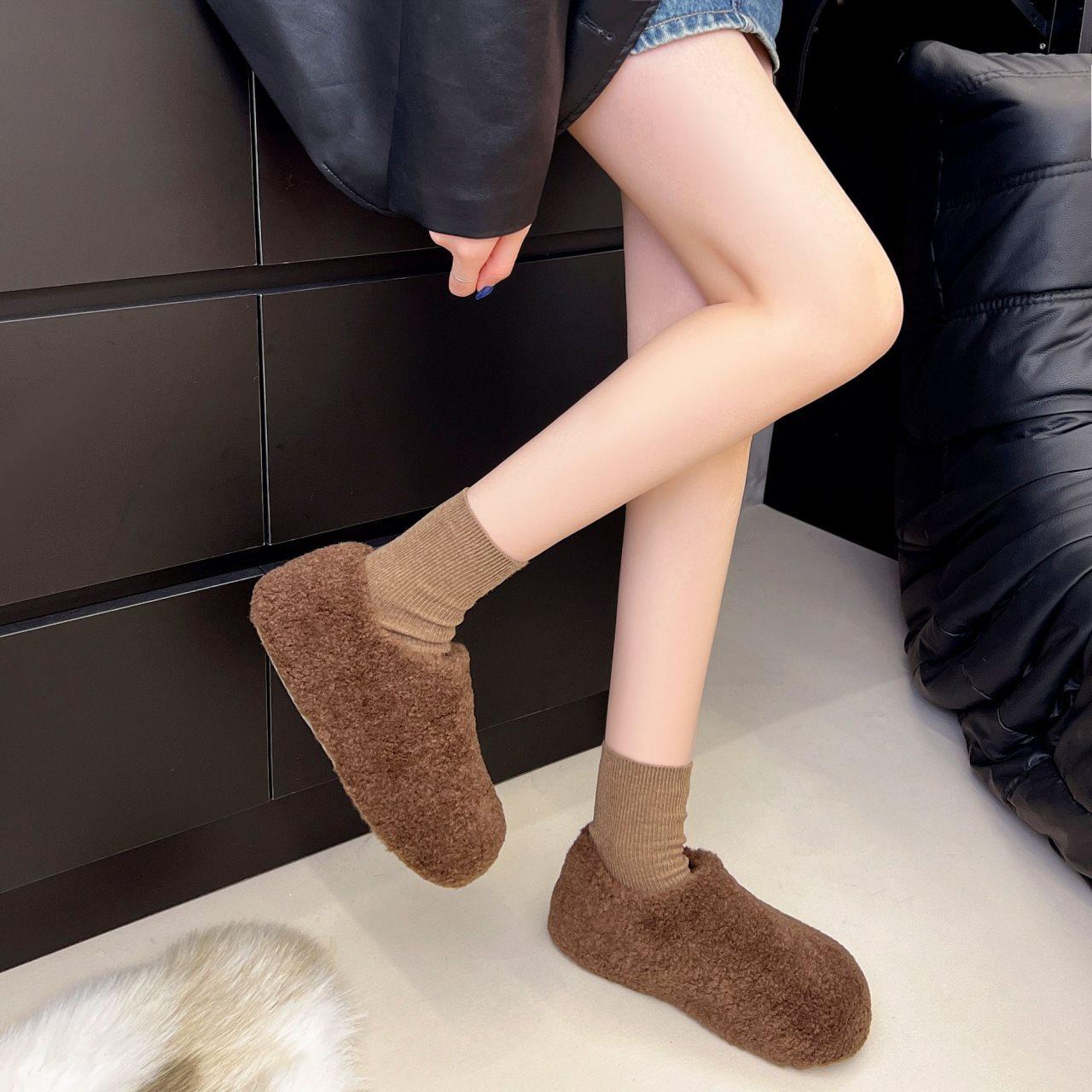 

Lazy Shoes Women S Winter Platform One Pedal Doudou Snow Cotton Heightening Thermal Single Shoes With Plush Fluff New 40 темно-коричневого кольору