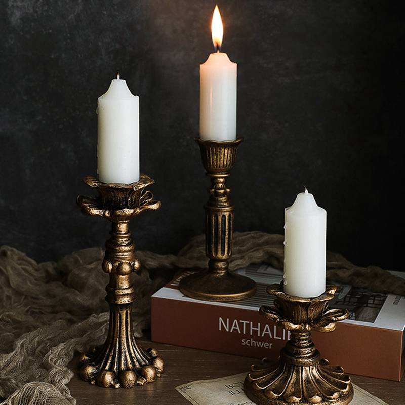 Retro Resin Candle Holder Nostalgic Antique Candlestick Antirust Candle Stick Home Wedding Ornaments Table Center Vintage Decors