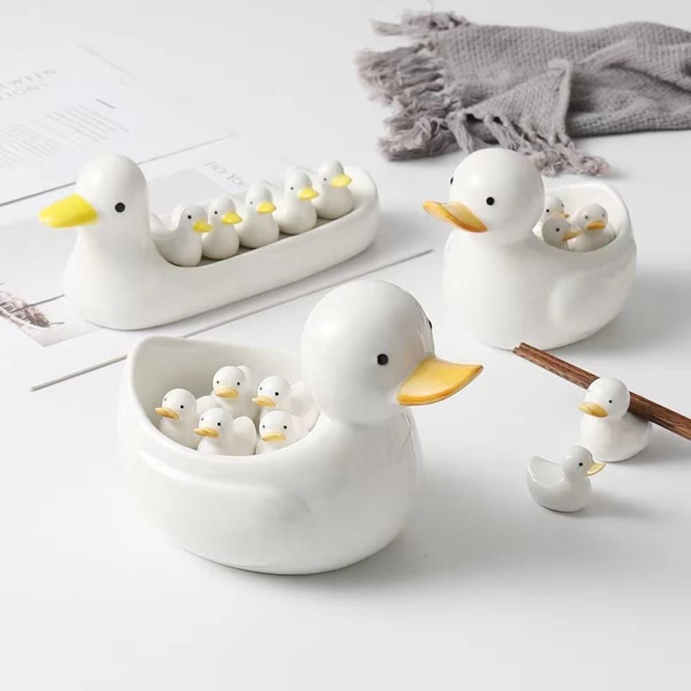 Cute Duck Chopstick Holder Creative Chopsticks Rest Ceramic Chopstick Stand  Table Decoration