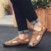 Fashion Outdoor Male Wading Aqua Shoes Retro Style Beach Shoes Simple Roman Shoes Casual Leather Summer Flats Leisure Walk Mens Sandals