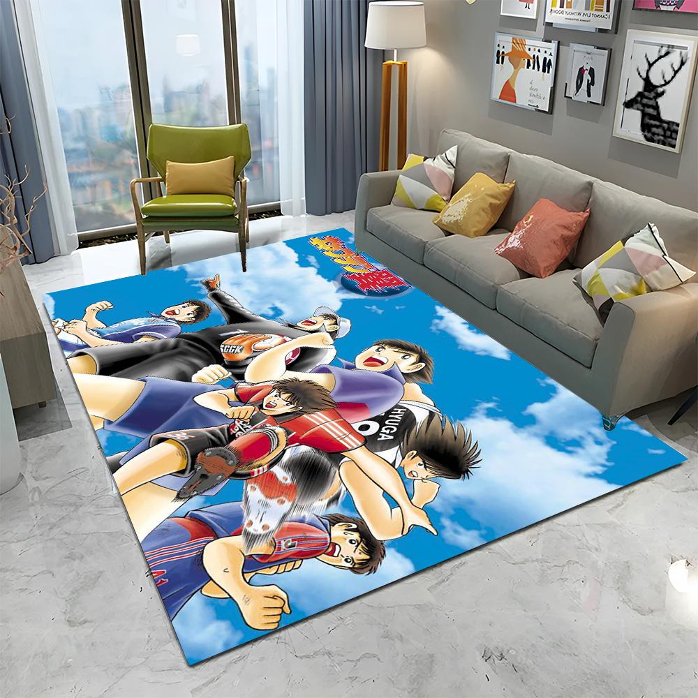 Anime Captain Tsubasa Fußball Cartoon Teppich für Zuhause Wohnzimmer Schlafzimmer Sofa Fußmatte Dekor, Kinder Teppich Rutschfeste Bodenmatte
