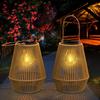 Woven Solar Lantern Rustic Solar Lamp with Handle Auto On/Off Solar Powered Outdoor Hanging Light for Farmhouse Garden Patio Yard Camping Decor