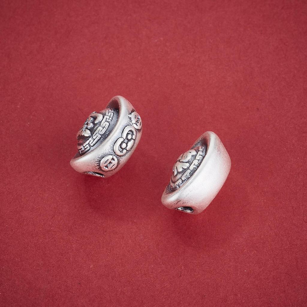 S999 Sterling Silver Chinese Ingots Spacer Beads 3D Fu Cai for DIY Bracelets & Necklaces.