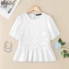 ZANZEA Women Casual Round Neck Crochet Patchwork Summer Short Sleeve T-Shirts