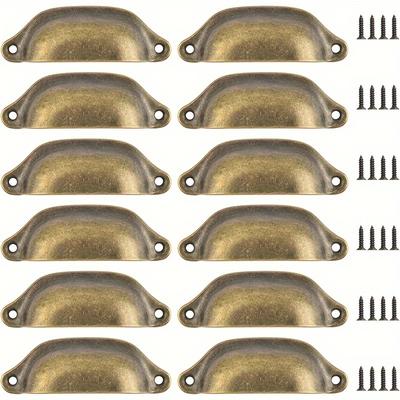 20pcs Antique Brass Drawer Pull Knobs, Vintage Shell Shape Pull Knobs for Cabinet, Closet, Dresser, Bathroom, Closet with Screws