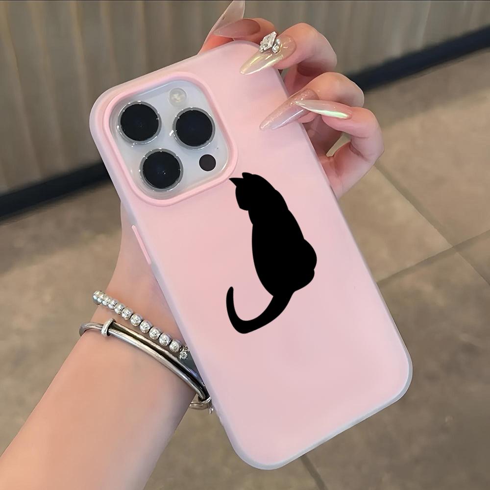 Cartoon Black Cat Phone Case Soft Matte Candy For IPhone 17 16 15 14 Pro Max Plus 13 12 11 Transparent Bumper Cover