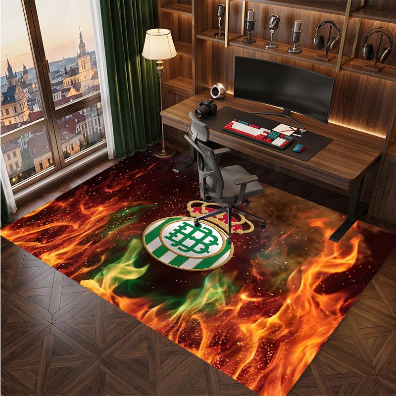 Real Betis Football Print Crystal Velvet Rug, Comfortable Water Absorbent Non Slip Indoor Floor Carpet
