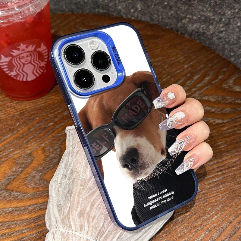 Cool Sunglass Dog Phone Case for iPhone 17 Air 16 15 14 11 Pro 13 12 Mini XR 8 7 Matte Laser Bumper Shockproof Hard Cover