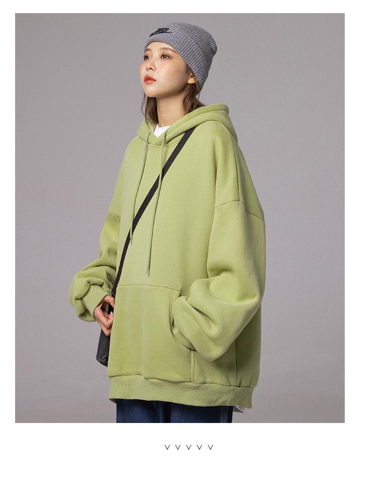 Plus Size Solid Color Korean Style Hooded Sweatshirt - Loose Mid-Length Pocket Jacket for Autumn/Winter