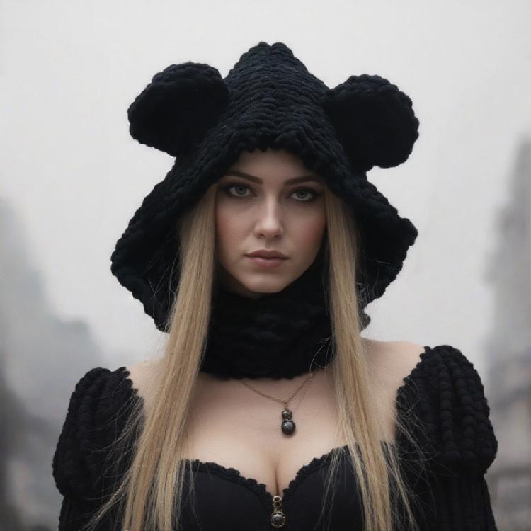 Thicken Neck Warmer Hat Crochet Bear Ear Balaclava Scarf Hat for Cold Weather Winter Sport Gear For Outdoor Enthusiasts