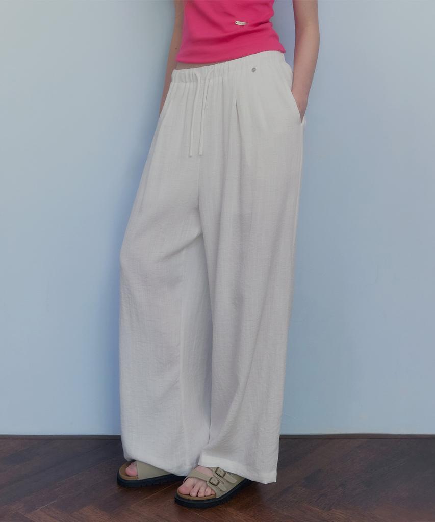 Teuwi Ont Linen Pintuck Elastic Waist Long Pants