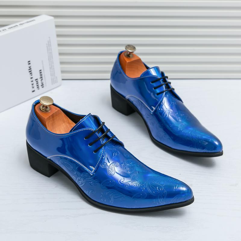 Luxury Designer New Arrival Men's Charm Blue Black Pointed Lace Up Shoes Male Formal Wedding Prom Dress Prom Loafers Homecoming