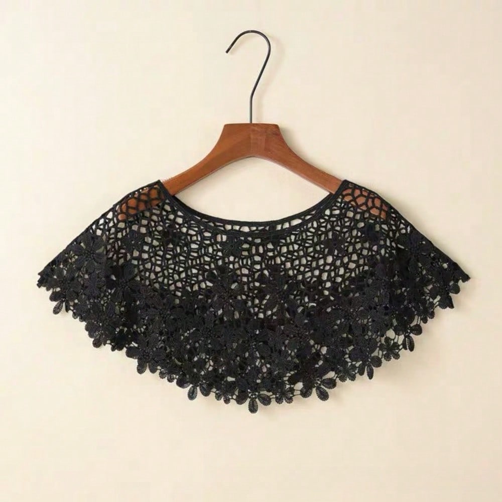 Blouse d'été en dentelle ajourée tricotée Shawl noir court Veste extérieure fine Black Sunflower multicolore