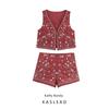 Kaslead New Women Clothes Western Style Mirror Effect Embroidery Vest Shorts 5770029 5770027