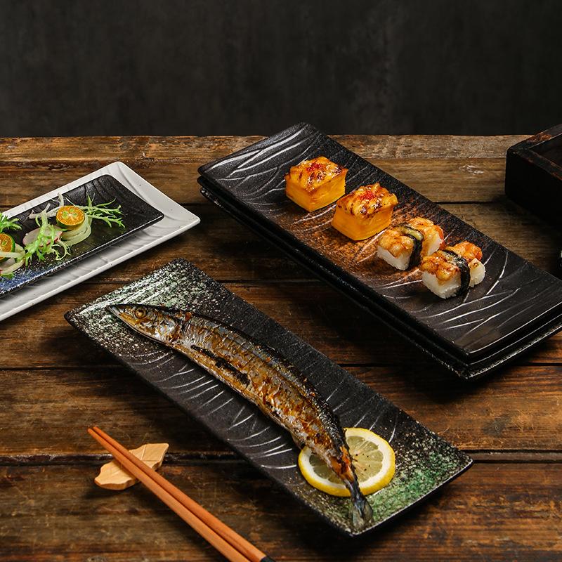 Piatto da sushi in ceramica Stoviglie in ceramica giapponese Hotel casalingo piatto da pesce e piatto piano piatto rettangolare