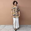 Summer Women's Floral Silk Shirt  Loose V-neck Plus-size Blouse