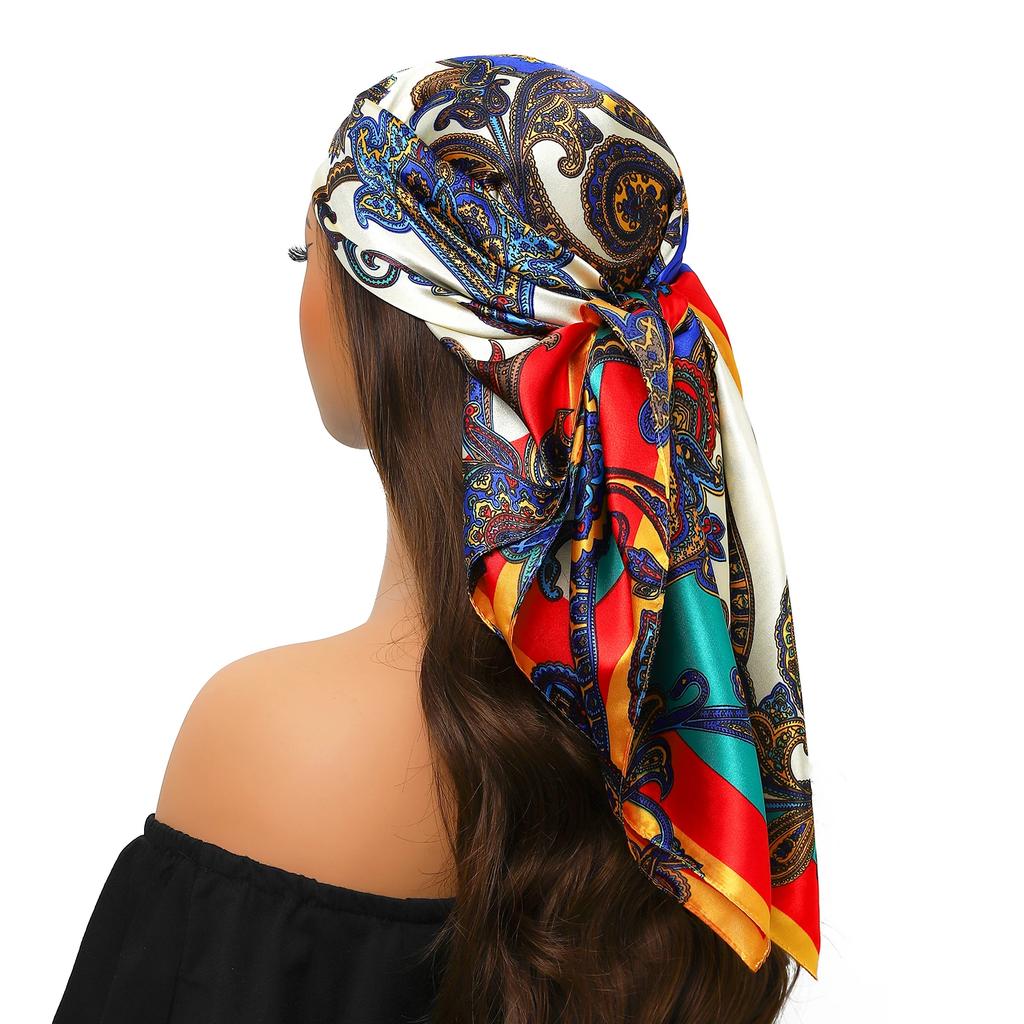 Head Scarf Women Luxury Brand Square 90*90cm Silk Foulard Satin Bandana Cheveux Soft Neckerchief Hijab Hair Scarves For Ladies