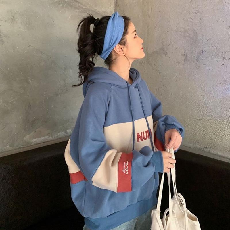 Damska aksamitna bluza z kapturem jesienno-zimowa luźna wersja koreańska topu szkolnego