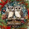 Hölzliches Weihnachtsschild mit entzückendem Eulenmuster, Warmes Winter Willkommen Rundes Schild zur Wanddekoration für die Haustür, Idealer Weihnachtsschmuck