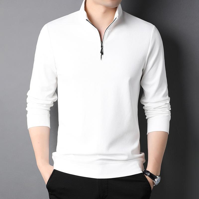 Autumn Sports Long-sleeved T-shirt Half Zipper Stand Collar Casual Young and Middle-aged Solid Color Men's Loose T-shirt Trendy