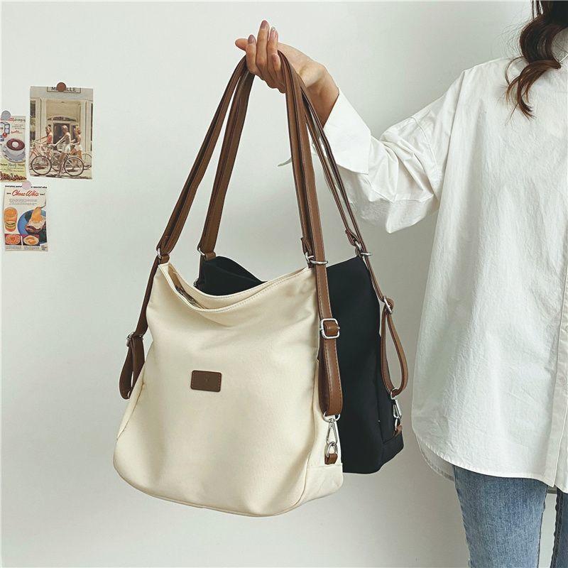 Large Capacity Fashion Canvas Shoulder Bag Women's Leisure Literature and Art Simple Solid Color Crossbody Backpack
