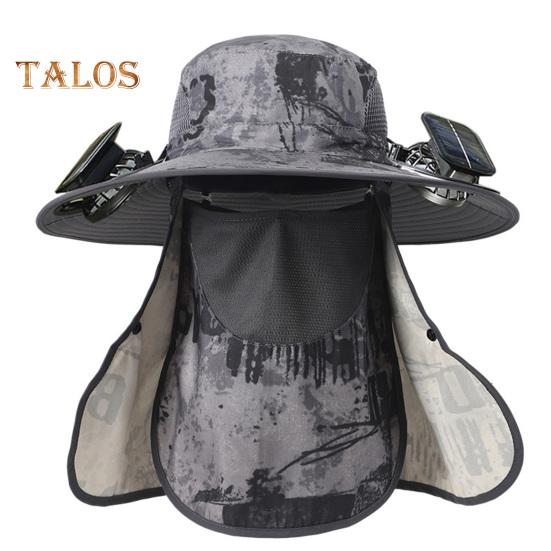 Wide Brim Sun Hat with 2 Solar Fan UV Protection Bucket Hat with Neck Flap And Face Guard 3 Speed Adjustable Fan Hat for Outdoor Fishing Camping