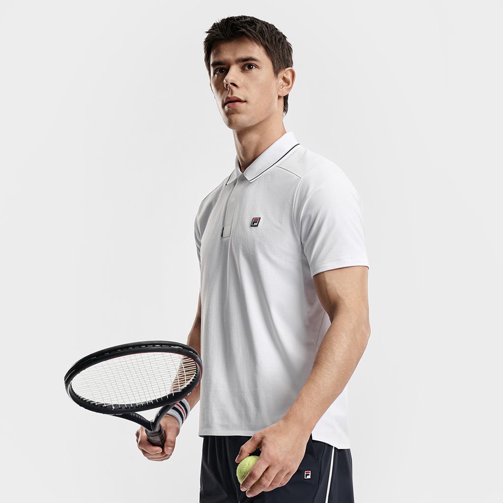 Fila Tennis Klassisch Mode Einfach Retro Sport Lässig Vielseitig Bequem Gestricktes Kurzarm-Polohemd Herren Oberteile Jade-Weiß A11M613101FWT