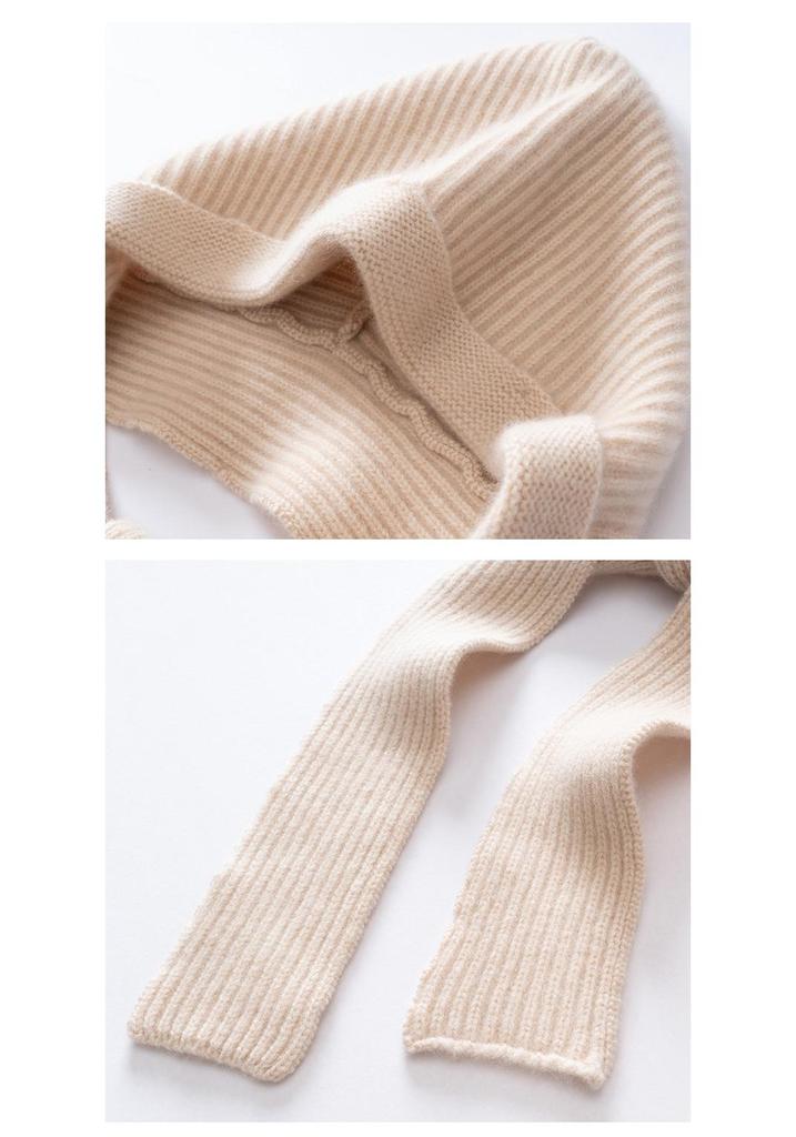 100% Pure Cashmere Women's Ribbed Knit Hat and Scarf Set - Stylish, Warm, Solid Color
