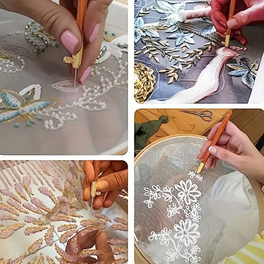 Knitting Hook Crochet Needles Wooden Handle Cross Stitch Needles  Beaded Embroidery